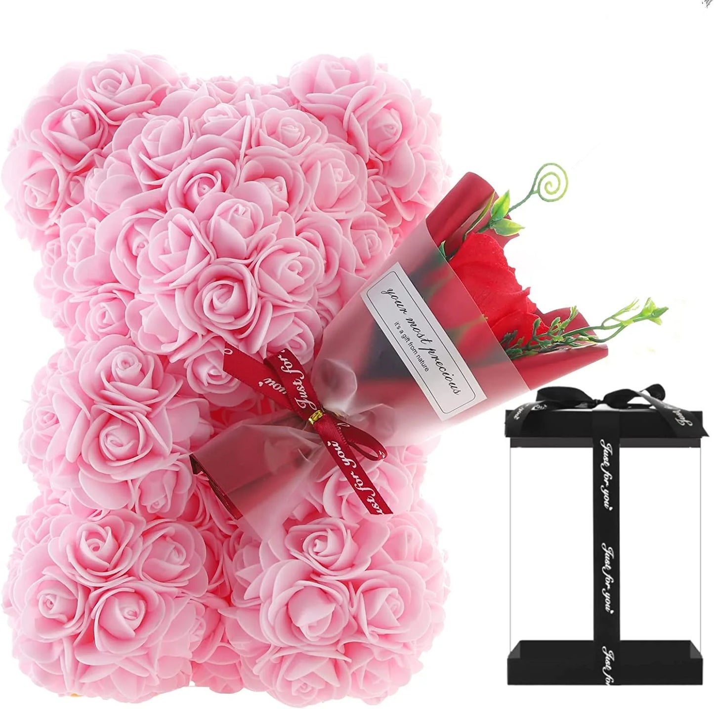 1pc 24cm Rose Bear with flower bouquet Artificial Foam Flowers Bear Romantic Creative Gifts For Valentines Day Anniversary Gift