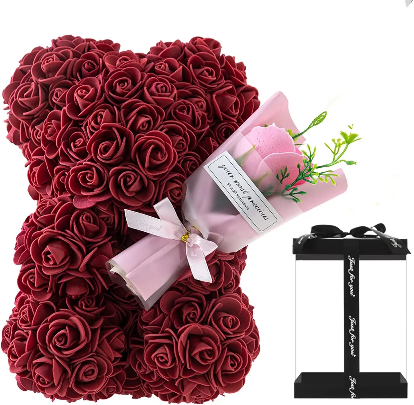 1pc 24cm Rose Bear with flower bouquet Artificial Foam Flowers Bear Romantic Creative Gifts For Valentines Day Anniversary Gift