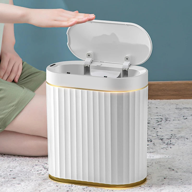 Automatic Sensor Trash Can Fashionable Roman Striped Toilet Trash Can