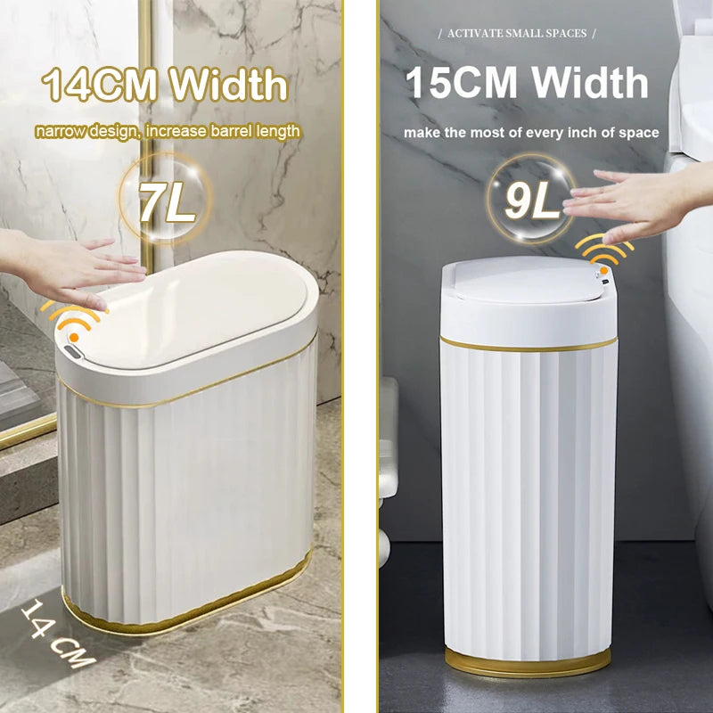 Automatic Sensor Trash Can Fashionable Roman Striped Toilet Trash Can