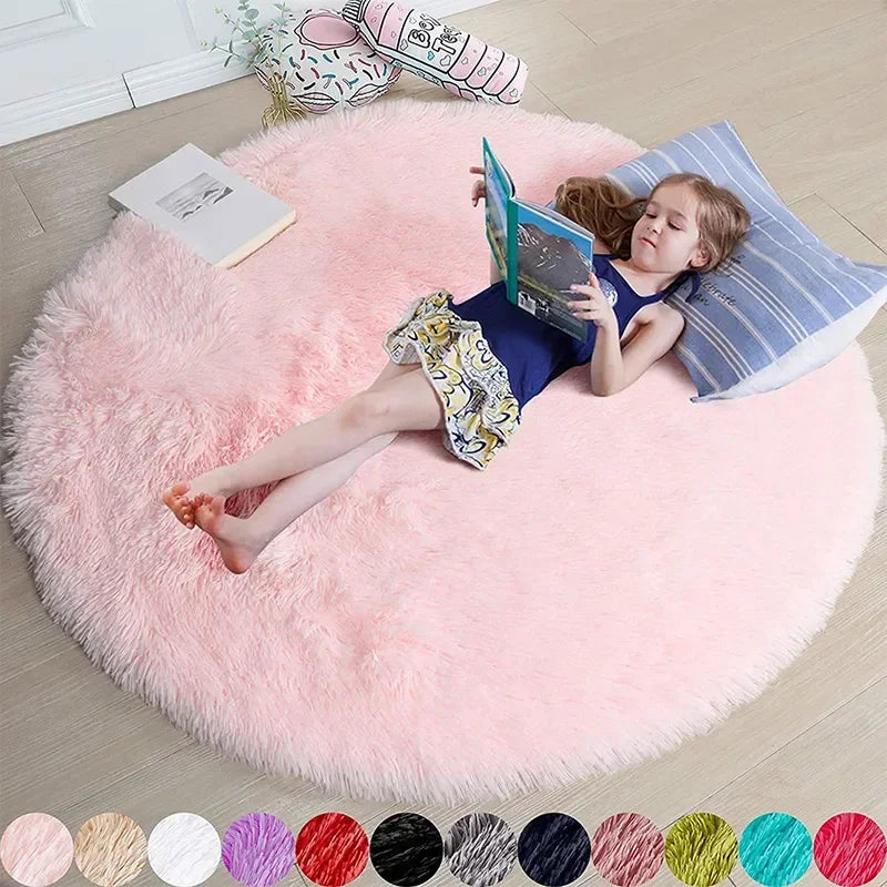 Super Soft Plush Round Rug Mat Fluffy White Carpets For Living Room