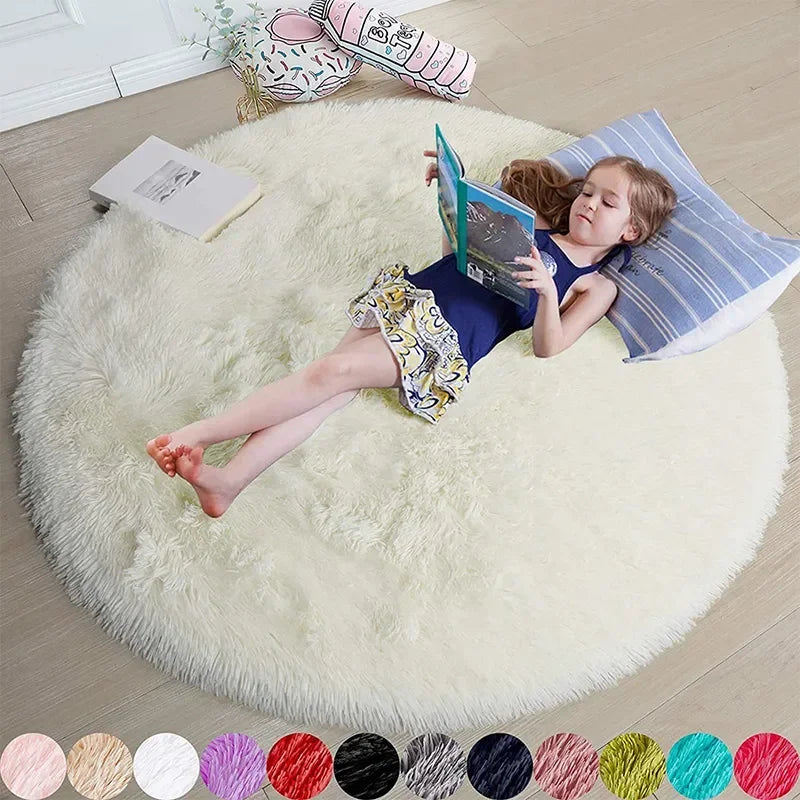 Super Soft Plush Round Rug Mat Fluffy White Carpets For Living Room