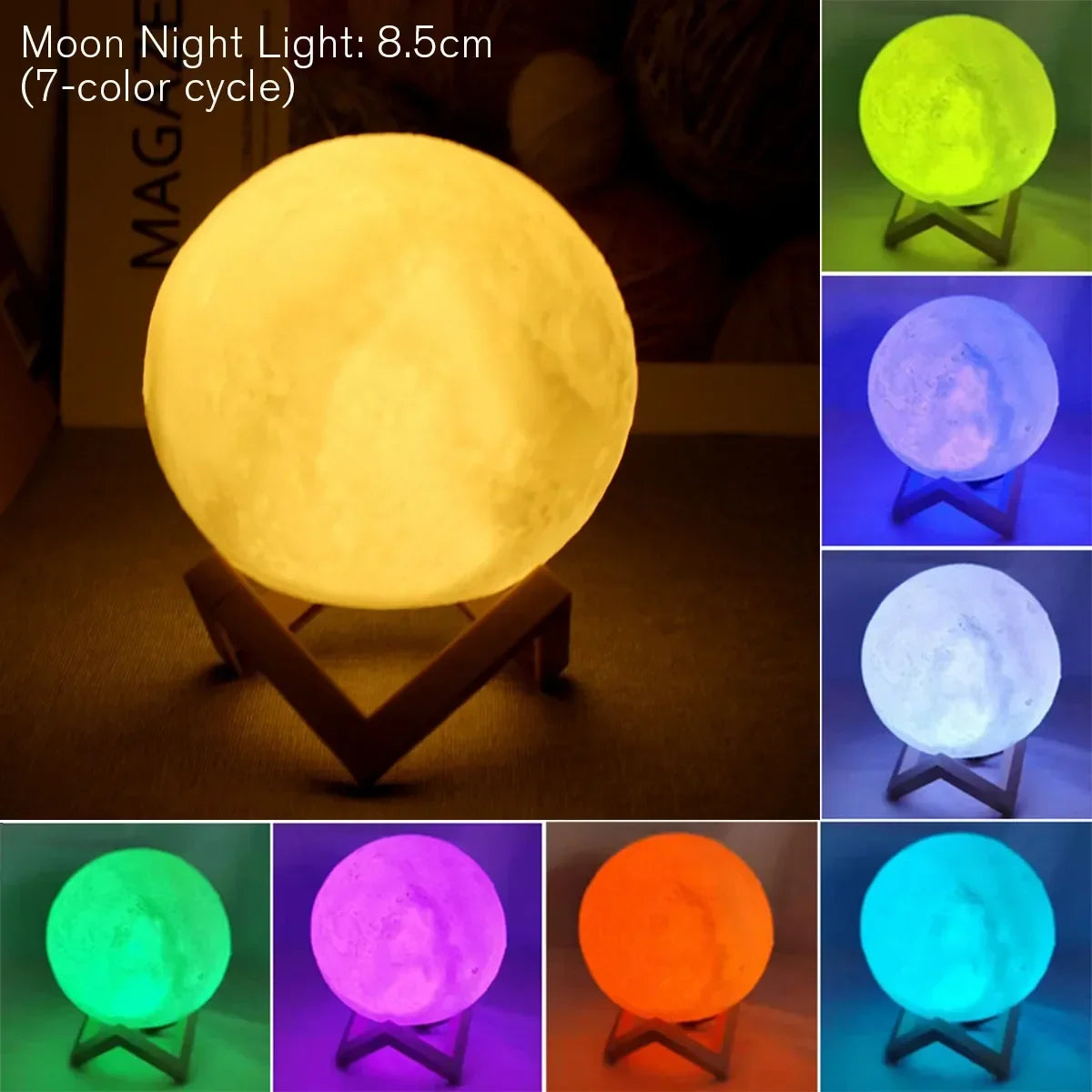 Moon Lamp LED Night Light Battery Powered With Stand Starry Lamp