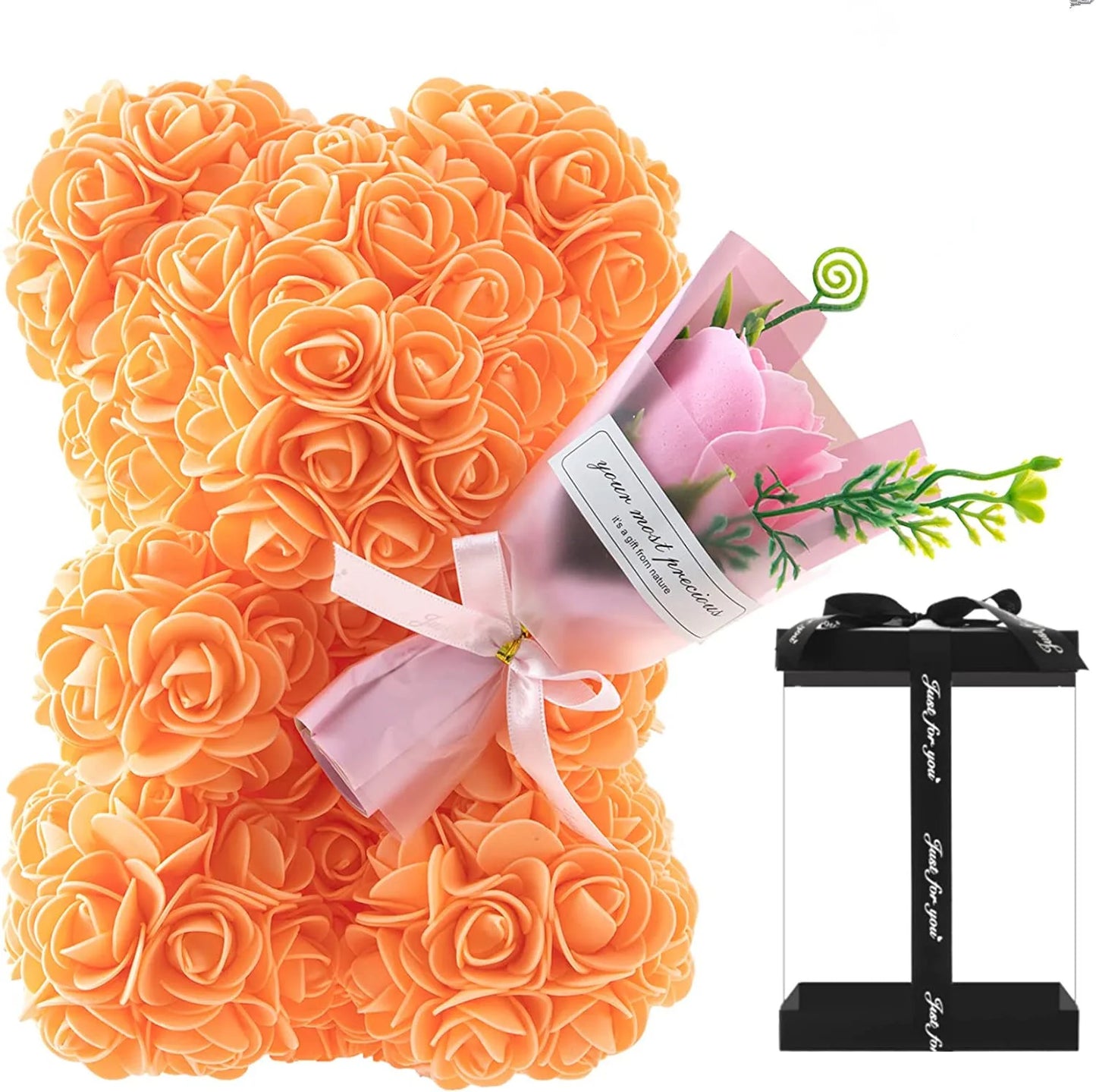 1pc 24cm Rose Bear with flower bouquet Artificial Foam Flowers Bear Romantic Creative Gifts For Valentines Day Anniversary Gift